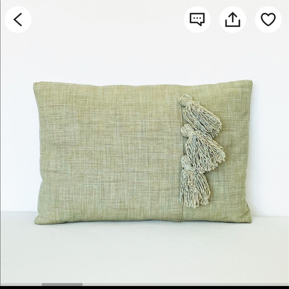 14" x 20" Lumbar Pillow Cover, Light Olive Green Pillow, Tassel Detail